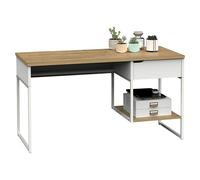 Mesa de escritorio Shira (L x An x Al: 58 x 137,5 x 76 cm, Blanco/Roble)