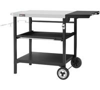 Mesa de exterior gourmet para barbacoa, con 3 niveles, carro de servicio con una superficie de acero inoxidable de 70 x 50 cm y una tabla lateral plegable de 30 x 50 cm, mesa auxiliar, barbacoa