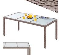 Mesa de jardín color crema, resistente a la intemperie, 190 x 90 x 75 cm, de polirratán, altura regulable, con cristal de seguridad de 5 mm, mesa de comedor