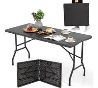 Mesa de jardín COSTWAY de 152x70 cm, mesa plegable para camping, mesa plegable con superficie de HDPE y asa de transporte, mesa para balcón o buffet para 4-6 personas, color