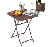 Mesa de jardín de COSTWAY con aspecto de ratán, mesa plegable, pequeña mesa de comedor de 60x60x72 cm, mesa plegable para balcón con tablero de HDPE, mesa cuadrada para camping