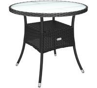 Mesa de jardín de vidrio y poliratán negro 80cm diámetro