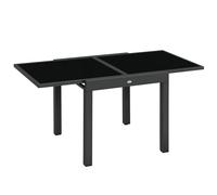 Mesa de jardín extensible Outsunny de gran tamaño. Bandeja oscura desplegable de 160x80x75 cm, vidrio templado, aluminio negro, gris Gris