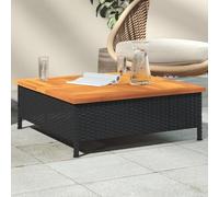 Mesa de jardín genérica, 70 x 70 x 25 cm, resina trenzada y madera acacia, mesa exterior con agujero sombrilla para terraza, marco de acero resistente