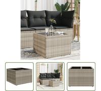 Mesa de jardín "Living Store" con tablero de vidrio, color gris claro, 55x55x37 cm, fabricada en polirratán