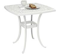 Mesa de jardín Outsunny, mesa auxiliar de aluminio fundido con orificio para sombrilla y almohadillas antideslizantes para jardín, patio, balcón, 54 x 54 cm, blanca.