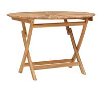 Mesa de jardín plegable Natural Ø 110 x 75 cm Madera maciza de teca | Hoja redonda, listones para drenaje de agua, plegable, apto para cuatro personas, con agujero para sombrillas