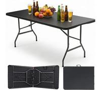 Mesa de jardín plegable y resistente a la intemperie | Mesa plegable de 152x70 cm, de plástico, para 6 personas | Mesa para camping, balcón, buffet, fiestas, con asa de transporte, color