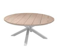 Mesa De Jardín Redonda "oriengo" En Acacia Y Blanco, 8 Plazas, De Aluminio Con Revestimiento Epoxi - Hespéride