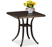 Mesa de jardín Relaxdays, con aspecto antiguo, resistente a la intemperie, fabricada en aluminio fundido, dimensiones: 53 x 54 x 54 cm, mesa cuadrada para balcón, color /bronce