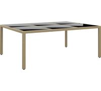 Mesa de jardín "The Living Store", dimensiones 200x150x75 cm, con superficie de cristal templado y estructura de polirratán, color beige