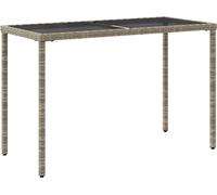 Mesa de jardín vidaXL con placa de vidrio, gris claro, 115x54x74 cm, de ratán sintético