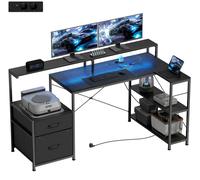 Mesa de juego HOMCOM en forma de L, de 165 x 80 cm, con iluminación LED y enchufes