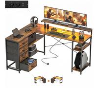 Mesa de juego HOMCOM, escritorio en forma de L con toma de corriente e iluminación LED
