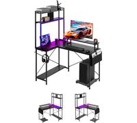 Mesa de juego VEVOR en forma de L, de 1,2 metros, escritorio de esquina para ordenador con soporte para monitor, enchufes, soporte para CPU ajustable y espacio de almacenamiento. Escritorio de esquina