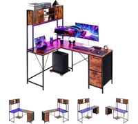 Mesa de juego VEVOR en forma de L, mesa de esquina con iluminación LED, mesa de computadora de esquina de 1,58 metros con enchufes, soporte para CPU ajustable y cajones de almacenamiento, mesa para ju