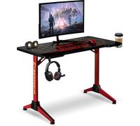 Mesa de juego y escritorio con gran superficie, iluminación de fondo RGB ajustable, portavasos, soporte para auriculares, 120 cm. Mesa para ordenador y juegos