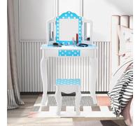 Mesa de juegos infantil 2 en 1 con taburete y espejo triple - Mueble de madera para juegos para niños