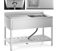 Mesa de lavado de acero inoxidable con lavabo grande de 49x42x24,5 cm - Fregadero de cocina con patas ajustables