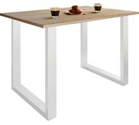 Mesa de madera | H. 76 x W. 110 x T. 80 cm | Reposapiés sólidos y de alta calidad | Pies de hierro | Mesa de cocina - Xona U