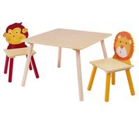 Mesa de madera para niños con 2 sillas, juego completo: ideal para aprender, jugar, dibujar y comer. Diseño: Animales
