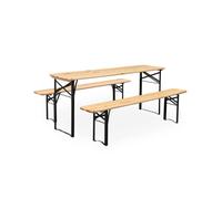 Mesa de madera y 2 bancos plegables para 6 personas natural - 177x49.5x75.5 cm