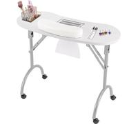 Mesa de manicura - Mesa para manicuras con sistema de aspiración - plegable - con ruedas - 90x40 cm - blanca - incluye bolsa para el polvo y funda de transporte - Aspirador de polvo para manicuras