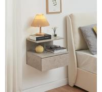 Mesa de noche colgante 'Amberg' de Wandregal, con dimensiones de 40 x 35 x 31 cm, con cajón y 2 superficies de almacenamiento, con aspecto de hormigón, color claro