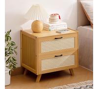 Mesa de Noche de bambú Moderna con 2 cajones, Mesa Auxiliar Boho Beige para Dormitorio, decoración de la Oficina, solución de Almacenamiento Robusta y espaciosa, Superficie fácil de Limpiar