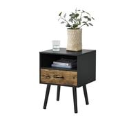 Mesa de noche gävle con cajón aglomerado/madera 54 x 40 x 30 cm - negro y efecto madera [en.casa]