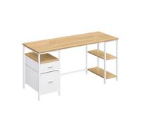 Mesa de Ordenador con 3 Estantes 160 x 60 x 76 cm Roble Natural y Blanco Nube