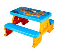 Mesa de Picnic Infantil Hot Wheels con 2 Banquetas Integradas, 69x79x42 Cm, Azul y Naranja