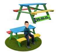 Mesa de picnic infantil KADAX con bancos, muebles infantiles para pícnic, mesa infantil de madera, juego de sillas infantiles de madera