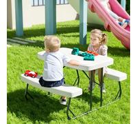 Mesa de picnic para niños con 2 bancos, mesa plegable de polietileno de alta densidad para niños, resistente a la intemperie, para exteriores, patio, jardín, sala de juegos, interior para niños