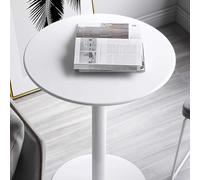 Mesa de pub redonda blanca moderna con parte superior alta, base de metal resistente, mesa de comedor y centro versátil para cocina, al aire libre, bar, rincón de desayuno, 48 x 48 x 56 cm, diseño que