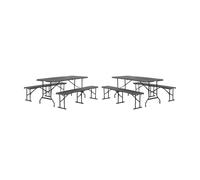 Mesa de recepción plegable de acero con 2 bancos, juego de 2, juego fiesta, gris oscuro, 180x69.5x73.5 cm