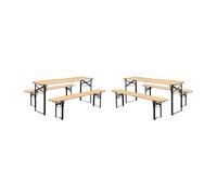 Mesa de recepción plegable de madera de pino con 2 bancos (juego de 2), bayonne, natural, 177x49,5x75,5 cm
