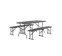 Mesa de recepción plegable de plástico y banco, fiesta, gris oscuro, 180x69,5x73,5 cm