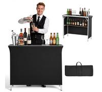 VEVOR Mesa de Bar Portátil 1100 x 385 x 885 mm, Barra de Fiesta Portátil Plegable, con Falda Estante de Almacenamiento y Bolsa de Transporte, Estación Móvil de Camarero para Ferias Fiestas Eventos