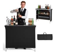 Mesa de recepción plegable VEVOR, 1100x385x885 mm, con bolsa de transporte y 2 estantes, ideal para recepción, stands de ferias, barra de bar. Estación de bar móvil plegable para eventos, fiestas y fe