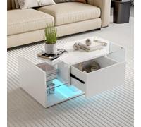 Mesa de salón brillante,mesa de centro moderna con tapa de vidrio,Blanco