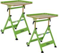 Mesa de soldadura 2X, con ajuste de altura en 4 posiciones. Superficie de trabajo de acero galvanizado con inclinación continua hasta 90°. Carro de soldadura móvil y plegable