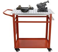 Mesa de soldadura con ruedas, capacidad de carga de 600 lbs, superficie de trabajo de 91,4 x 61 x 91,4 cm, banco de trabajo de acero de 2 niveles, mesa de soldadura con soporte para herramientas y 9 g