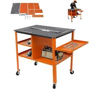 Mesa de soldadura móvil, 111x60x85 cm, mesa multifuncional con estantes laterales plegables, amplia superficie de trabajo, capacidad de carga de 500 kg, carro de soldadura con ruedas para taller, hoga