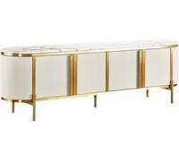 Mesa de televisión FURNLUX, diseño elegante, blanco y dorado. 200 cm de largo. Color principal: blanco. Dimensiones: 200 x 60 x 40 cm