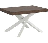 Mesa de tocador extensible 130/390 x 90 cm, modelo Volantis, acabado en nogal y patas blancas