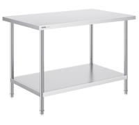 Mesa de trabajo de acero inoxidable - Banco de trabajo de acero inoxidable - Mesa de cocina - Banco de trabajo con estantes - Con placa de apoyo ajustable