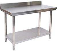 Mesa de trabajo de acero inoxidable Wiltec, mesa de acero inoxidable con borde elevado, 120x60x85 cm, ideal para cocinas profesionales, talleres, jardines, sótanos, con patas de altura ajustable