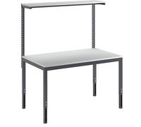 Mesa de trabajo de altura regulable con estante superior eurokraft basic, de altura regulable entre 650 y 900 mm