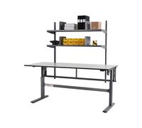 Mesa de trabajo de altura regulable eléctricamente eurokraft pro, con 2 baldas